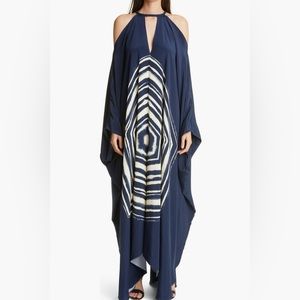 St John Silk Draped Caftan with Keyhole Neck and Exposed Shoulders